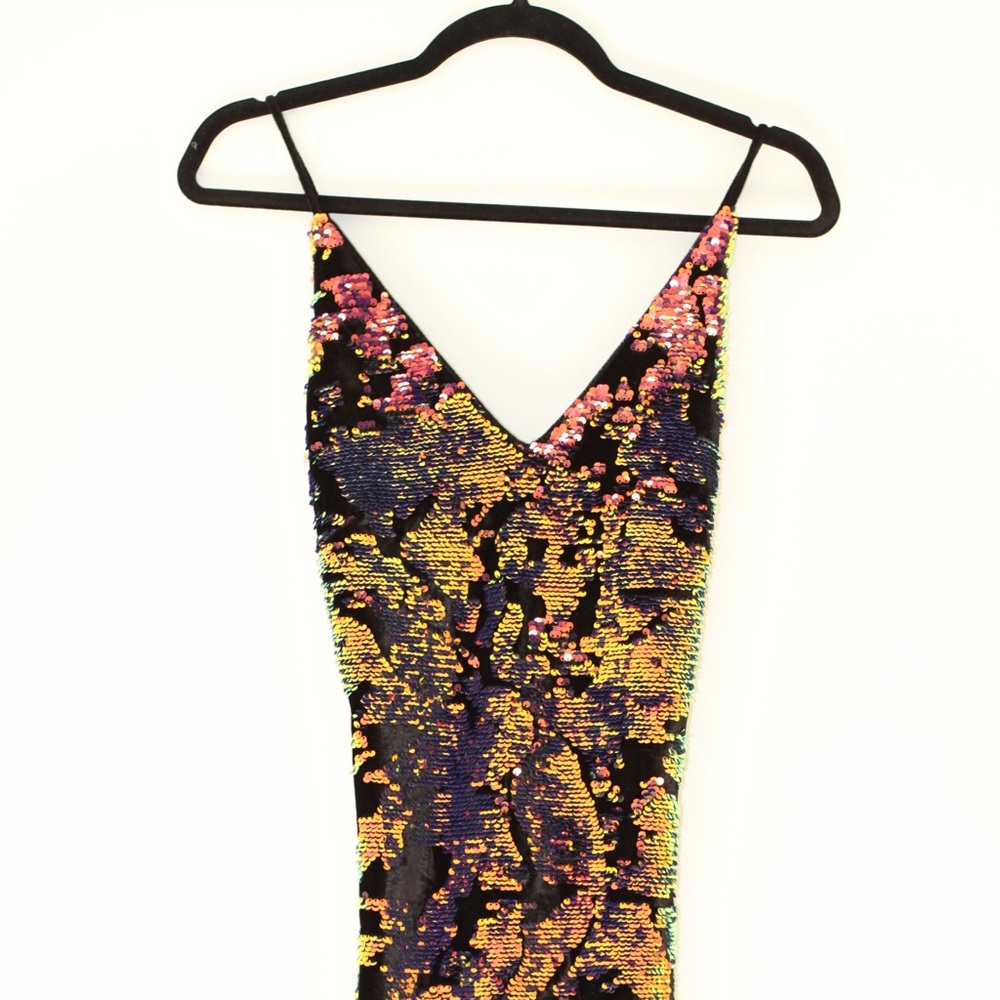 Rainbow Iridescent Reversible Sequins Velvet Dress